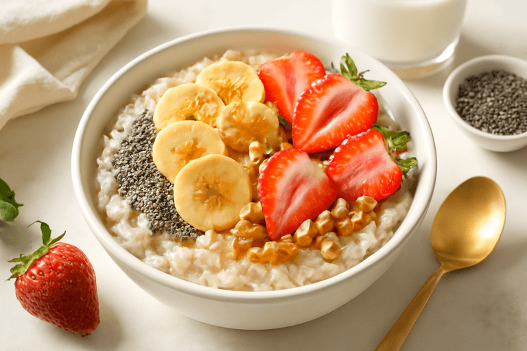 Tazón Clásico de Desayuno Energético con Avena y Frutas