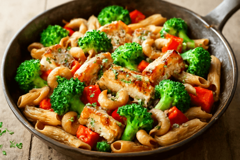 Herzhafte Putenbrust-Pasta mit Brokkoli & Cashewkernen