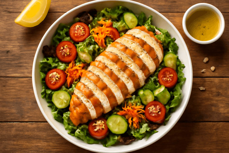 Ensalada clásica de pollo y vegetales frescos