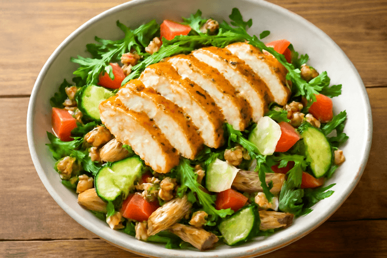 Klassieke kipsalade met volkoren pasta