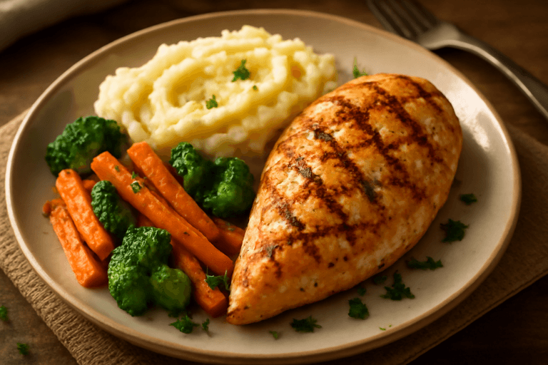 Klassieke Kipfilet met Geroosterde Groenten en Aardappelpuree