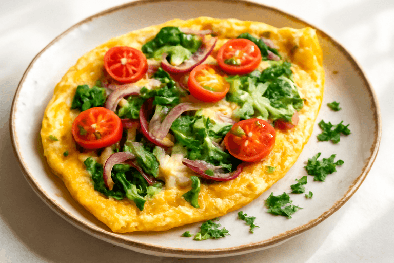 Proteinrik frokostomelett med spinat og tomat