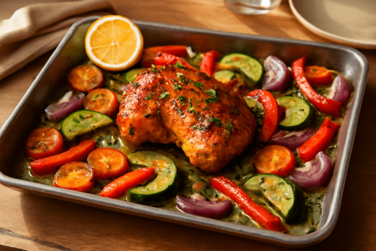Kruidige Kippendij met Geroosterde Groenten