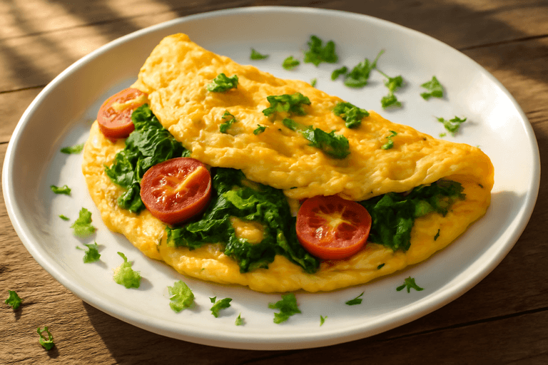 Omelette légère aux épinards et tomates