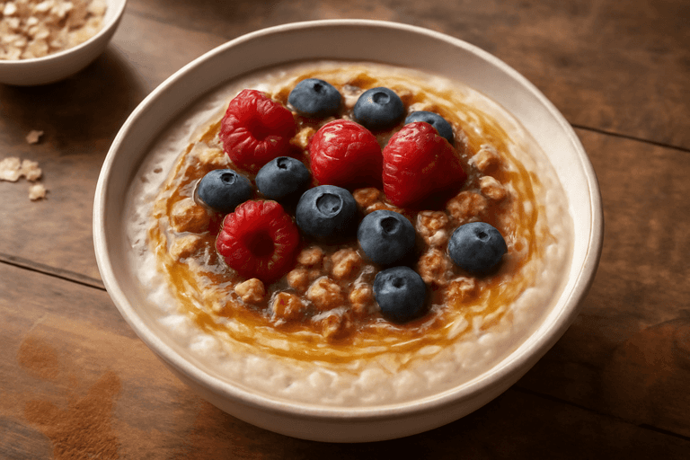 Veganer Protein-Porridge mit Beeren und Mandeln