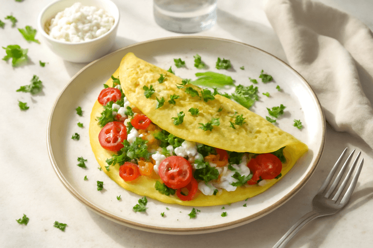 Легкий омлет с овощами и творогом