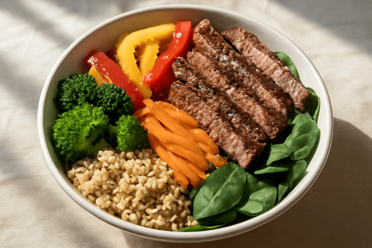 Proteinreiches Rindfleisch-Gemüse-Bowl