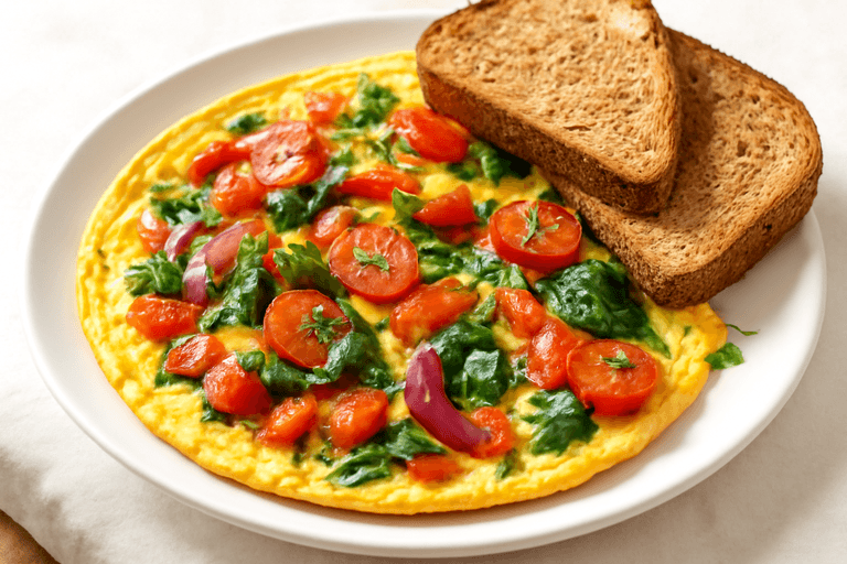 Proteinrik grønnsaksomelett med fullkornsbrød