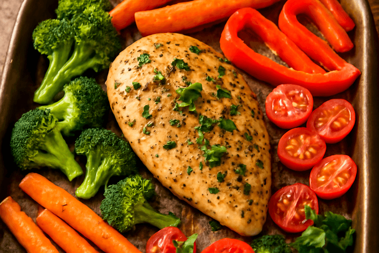 Lean Lemon Herb Chicken with Roasted Vegetables