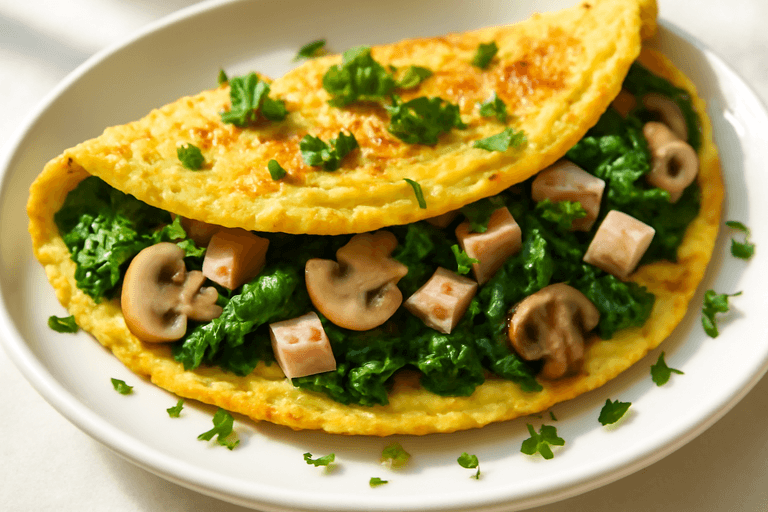 Omelette énergisante aux épinards et champignons