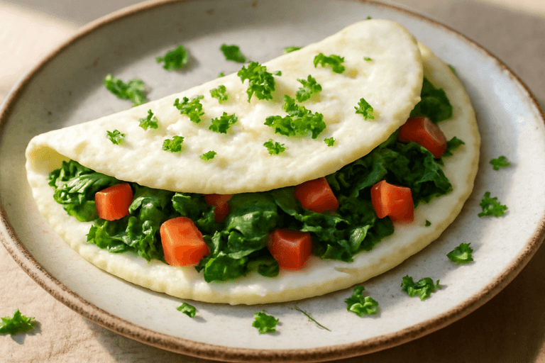 Omelette clásico de claras con espinacas y tomate