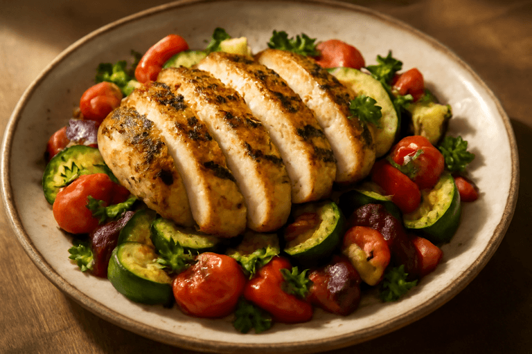 Grilled Lemon-Herb Chicken with Roasted Vegetables