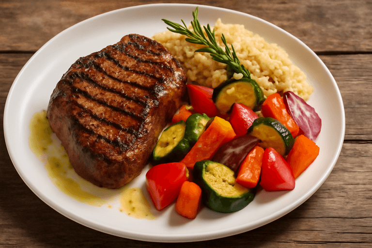 Saftiges Rindersteak mit Ofengemüse und Quinoa