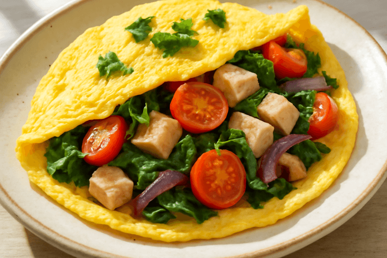 Omelette clásico de verduras y pechuga de pavo
