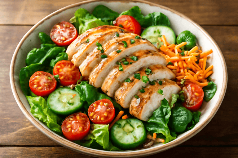 Ensalada clásica de pollo a la plancha con vinagreta ligera