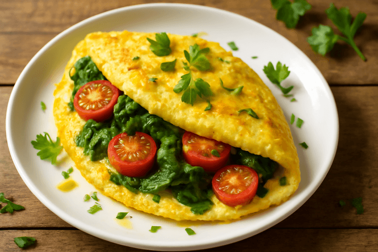 Omelette minceur aux épinards et tomates cerises