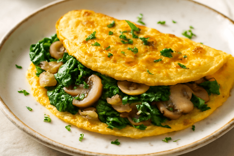 Tortilla de Espinacas y Champiñones Ligera