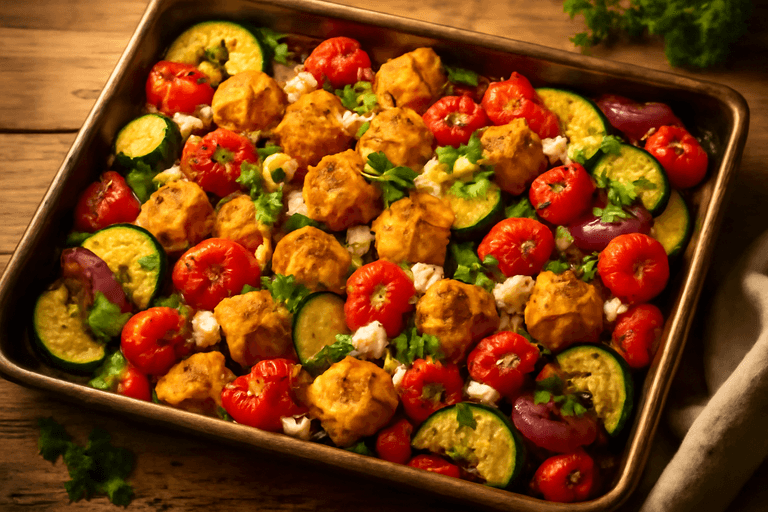 Kruidige Mediterrane Kipschotel met Geroosterde Groenten