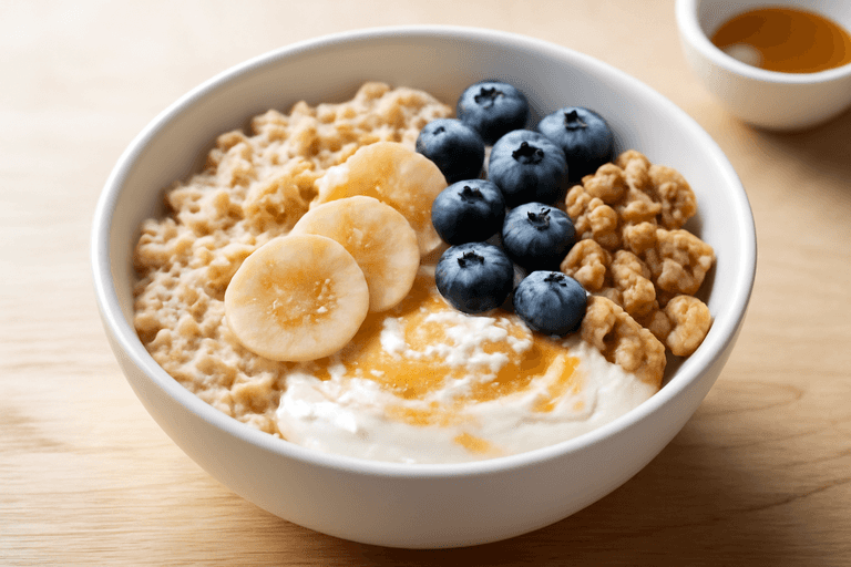 Power-Frühstücks-Bowl mit Hafer, Quark und Nüssen