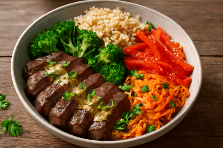Proteinreiche Rindfleisch-Bowl mit Quinoa & Gemüse