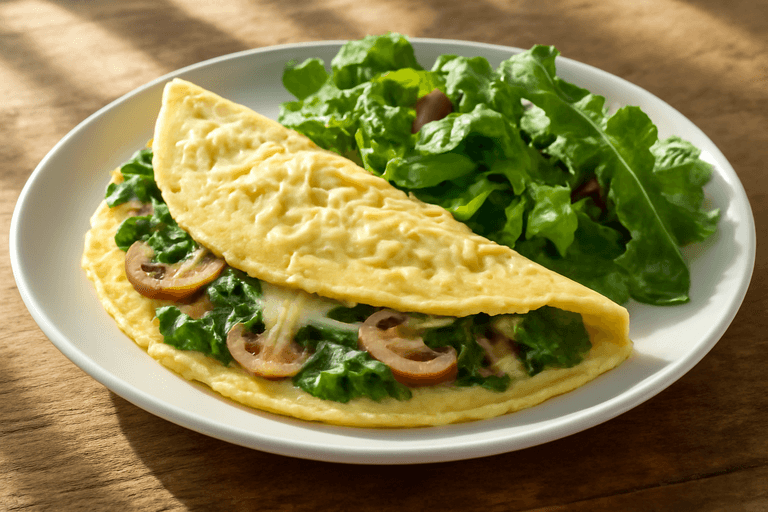 Omelette minceur aux épinards et champignons
