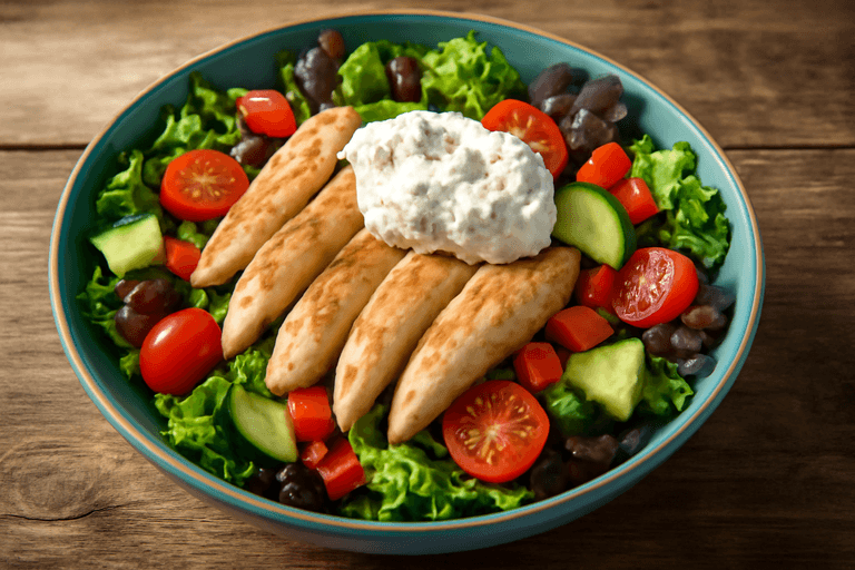 Leichter Hähnchen-Gemüse-Salat mit Kräuterquark