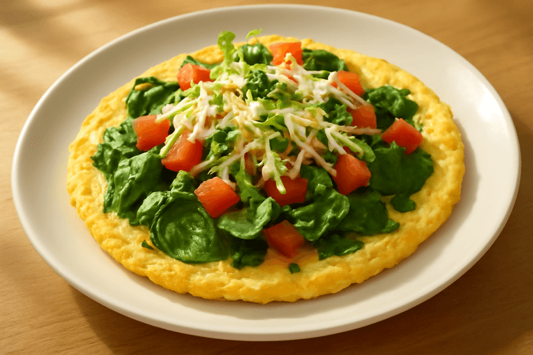 Omelete Proteico Clássico com Espinafre e Tomate