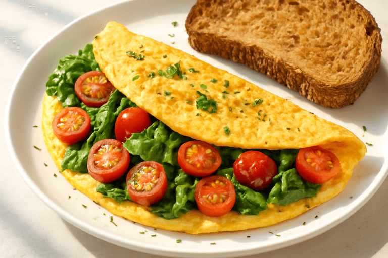 Omelette santé aux épinards et tomates