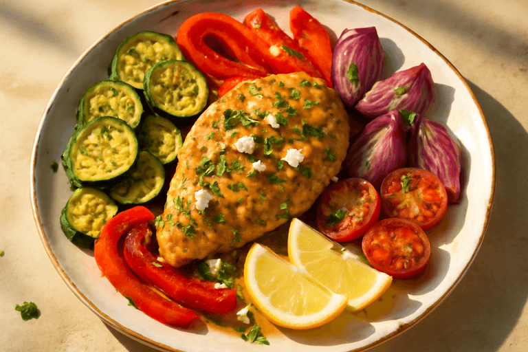 Kleurrijke Mediterraanse Kipfilet met Geroosterde Groenten
