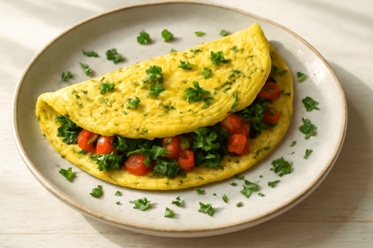 Omelette légère aux herbes et légumes de saison