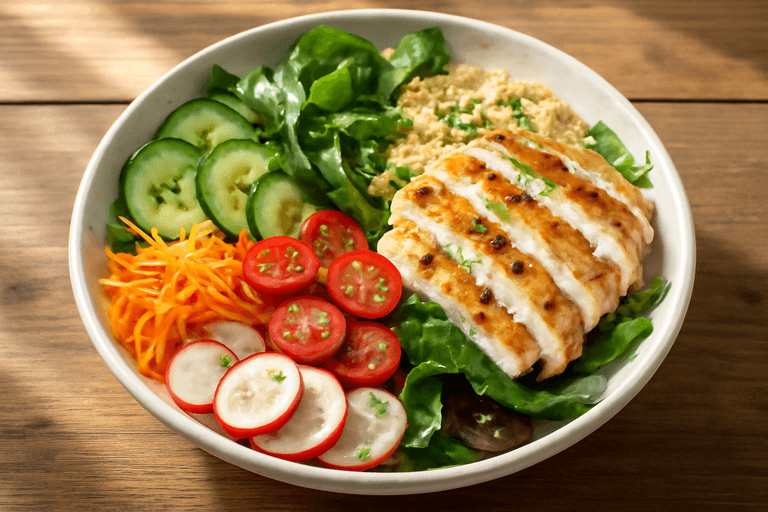 Salade composée minceur au poulet et légumes croquants