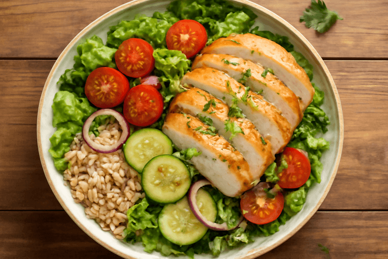 Kyllingsalat med fullkorn og sitrondressing