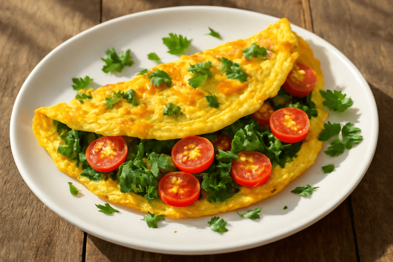 Omelette Colorida con Espinaca y Tomate