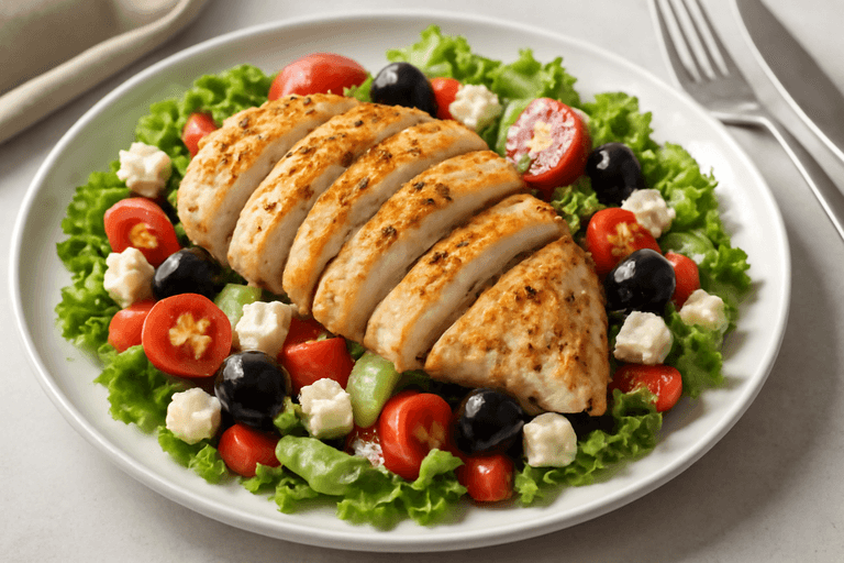 Pollo a la plancha con ensalada mediterránea