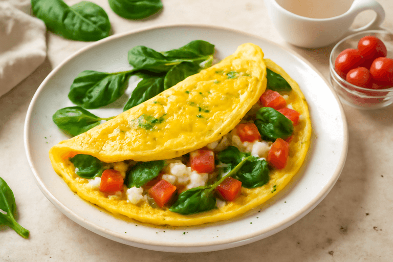 Proteinrik klassisk omelett med spenat och tomat