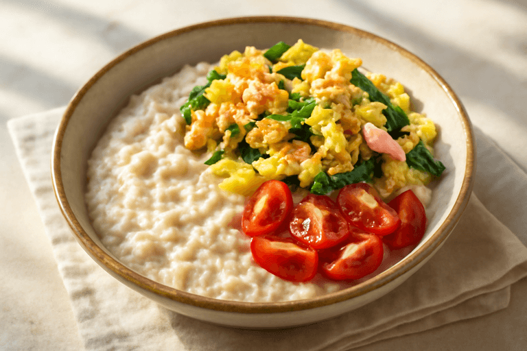 タンパク質たっぷりオートミール卵焼き朝食ボウル