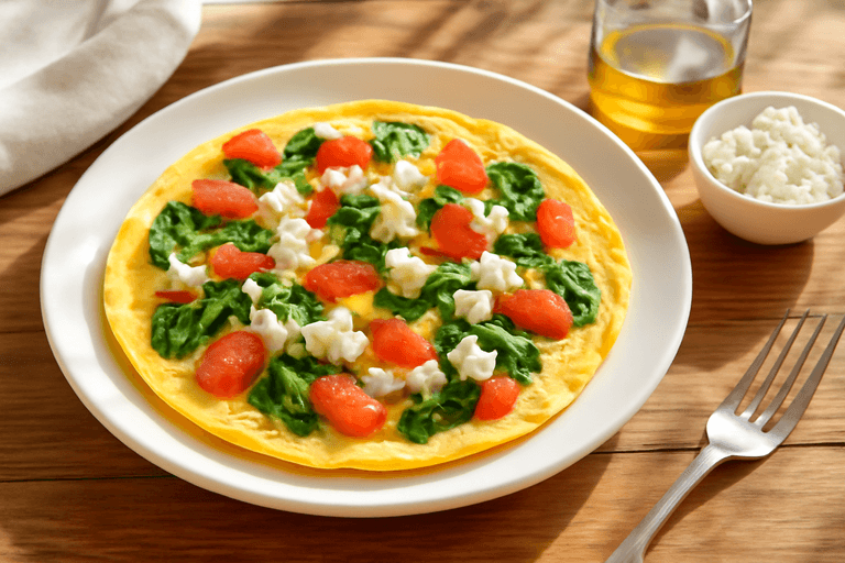 Desayuno energético de tortilla de espinacas y tomate