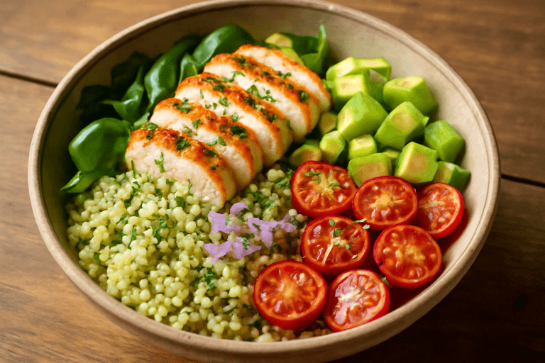 Ensalada de Pollo Grillé con Quinoa y Aguacate