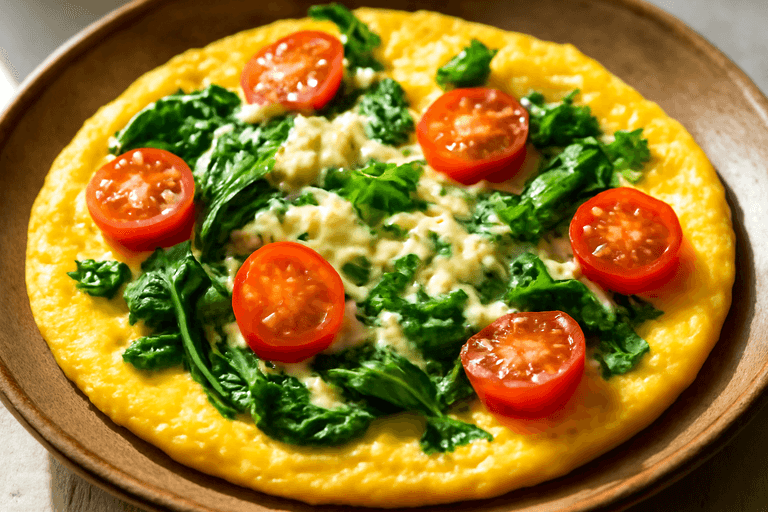 Proteinrik frokostomelett med spinat og tomat