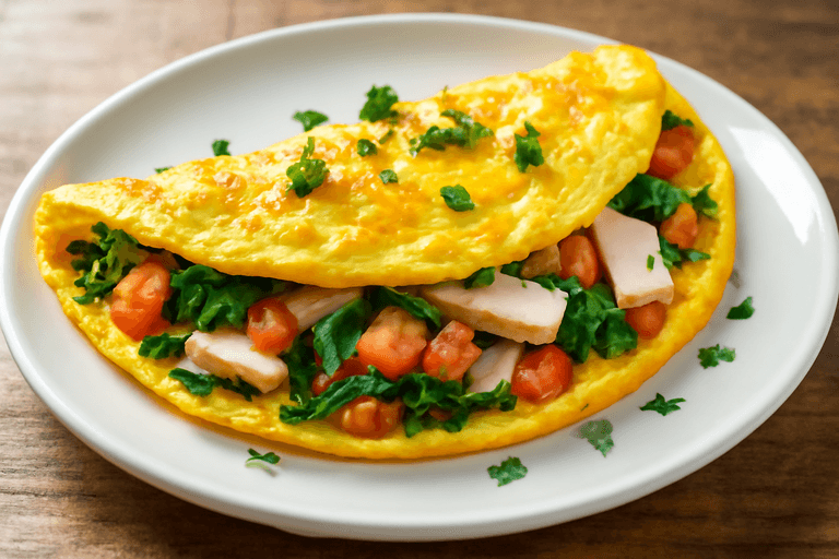 Omelette de vegetales y pavo bajo en calorías