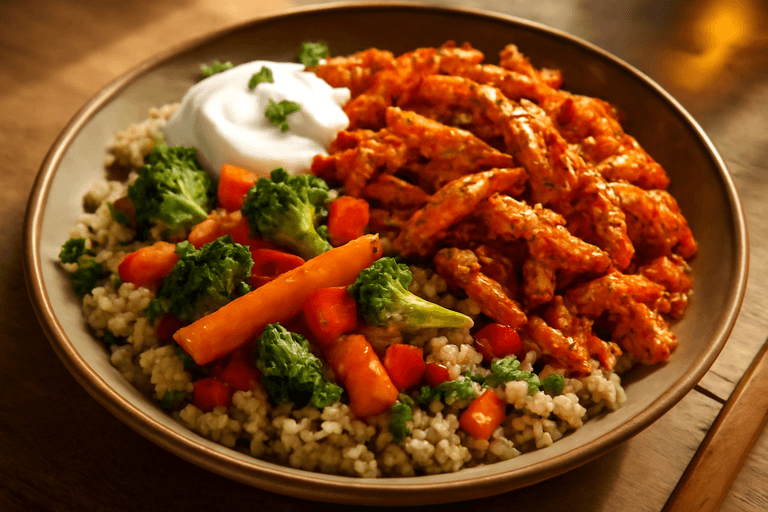 Proteinrik Kycklinggryta med Quinoa och Rostade Grönsaker