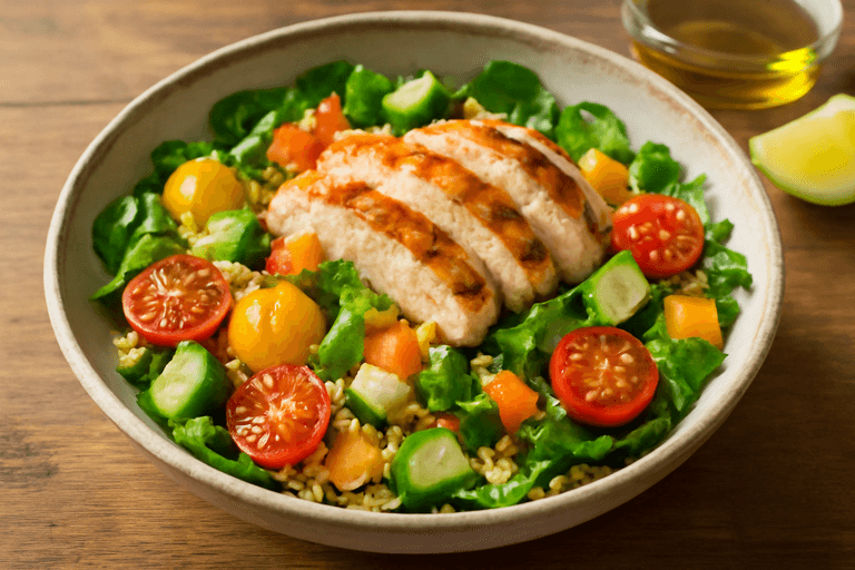Лёгкий куриный салат с киноа и овощами