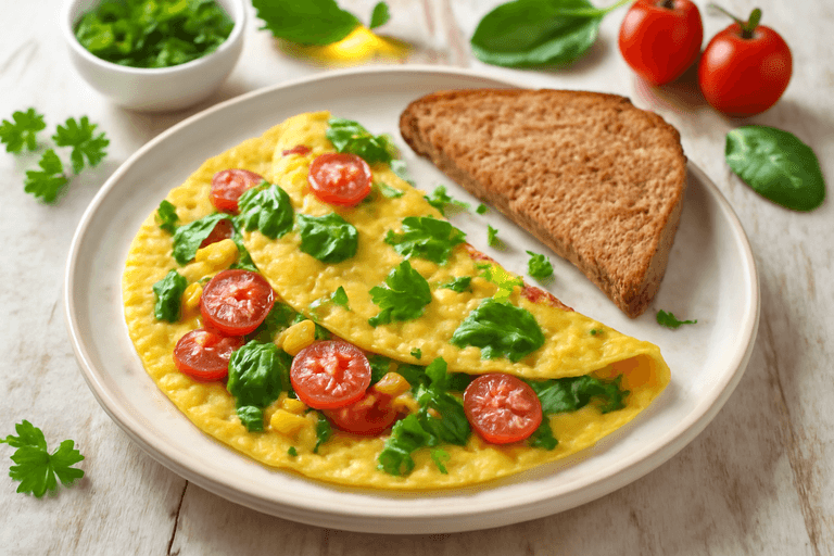 Лёгкий омлет с овощами и цельнозерновым тостом
