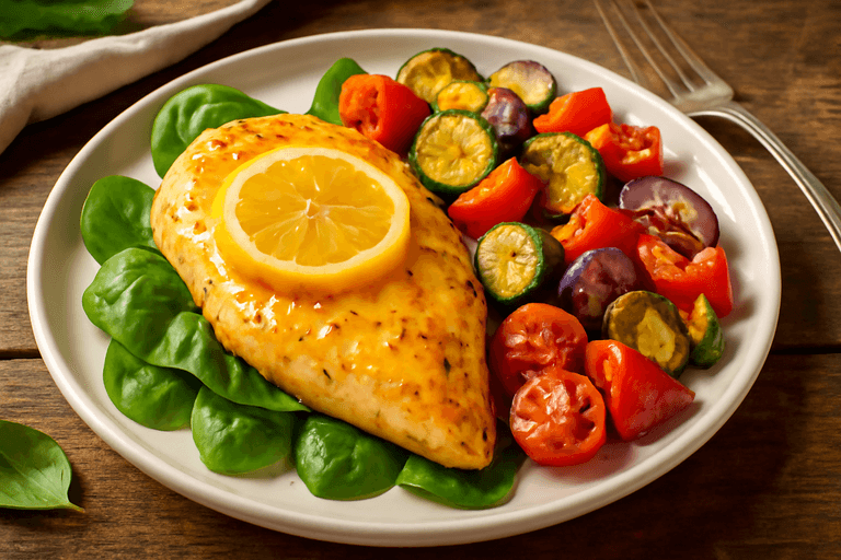 Citronslungad kycklingfilé med rostade grönsaker