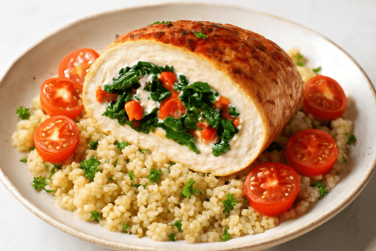 Gefüllte Hähnchenbrust mit Gemüse und Quinoa