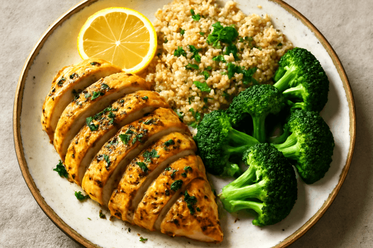 Lemon Herb Grilled Chicken with Quinoa & Steamed Broccoli