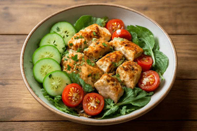 Легкий куриный салат с киноа и овощами