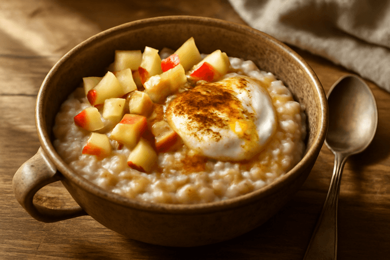 Овсяная каша с яблоком, корицей и греческим йогуртом