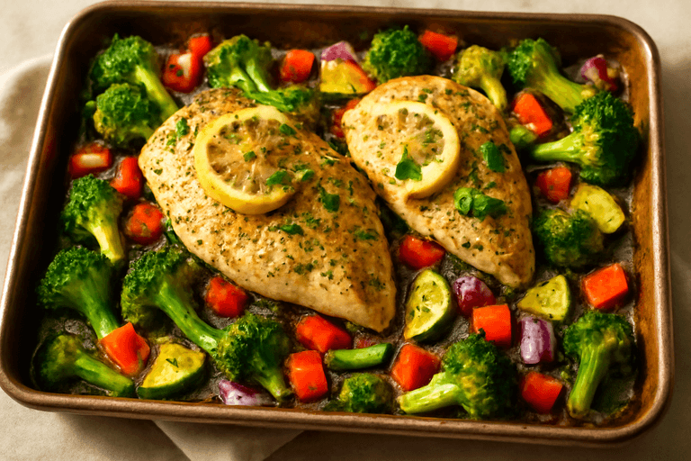 Light Lemon Herb Chicken with Roasted Veggies