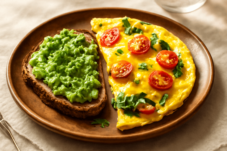 Power-Packed Classic Breakfast Omelette with Avocado Toast